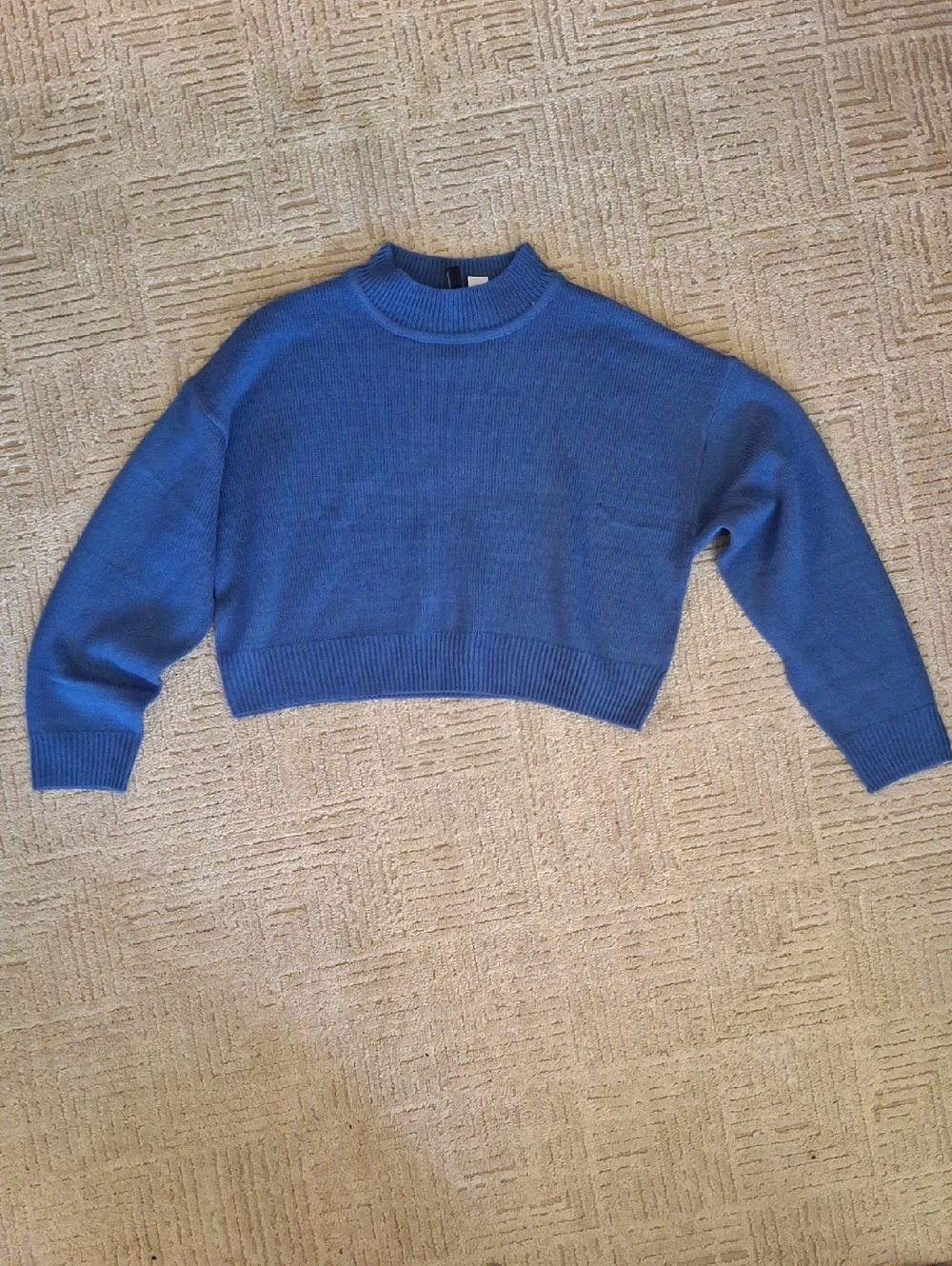 H&M Blue Cropped Crewneck Sweater